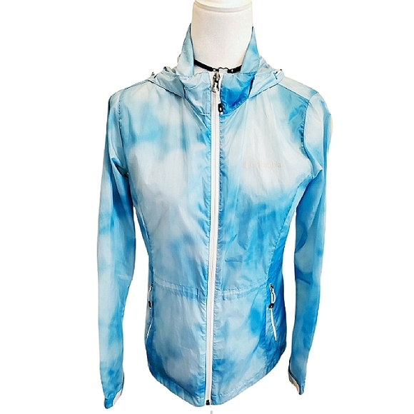 Columbia Omni Tech Packable Windbreaker Rain Jacket Blue Tie Dye Size M - Picture 3 of 9